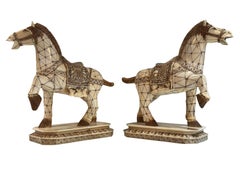 Exquisite Pair of Polished Carved Bone Tang Style Horses