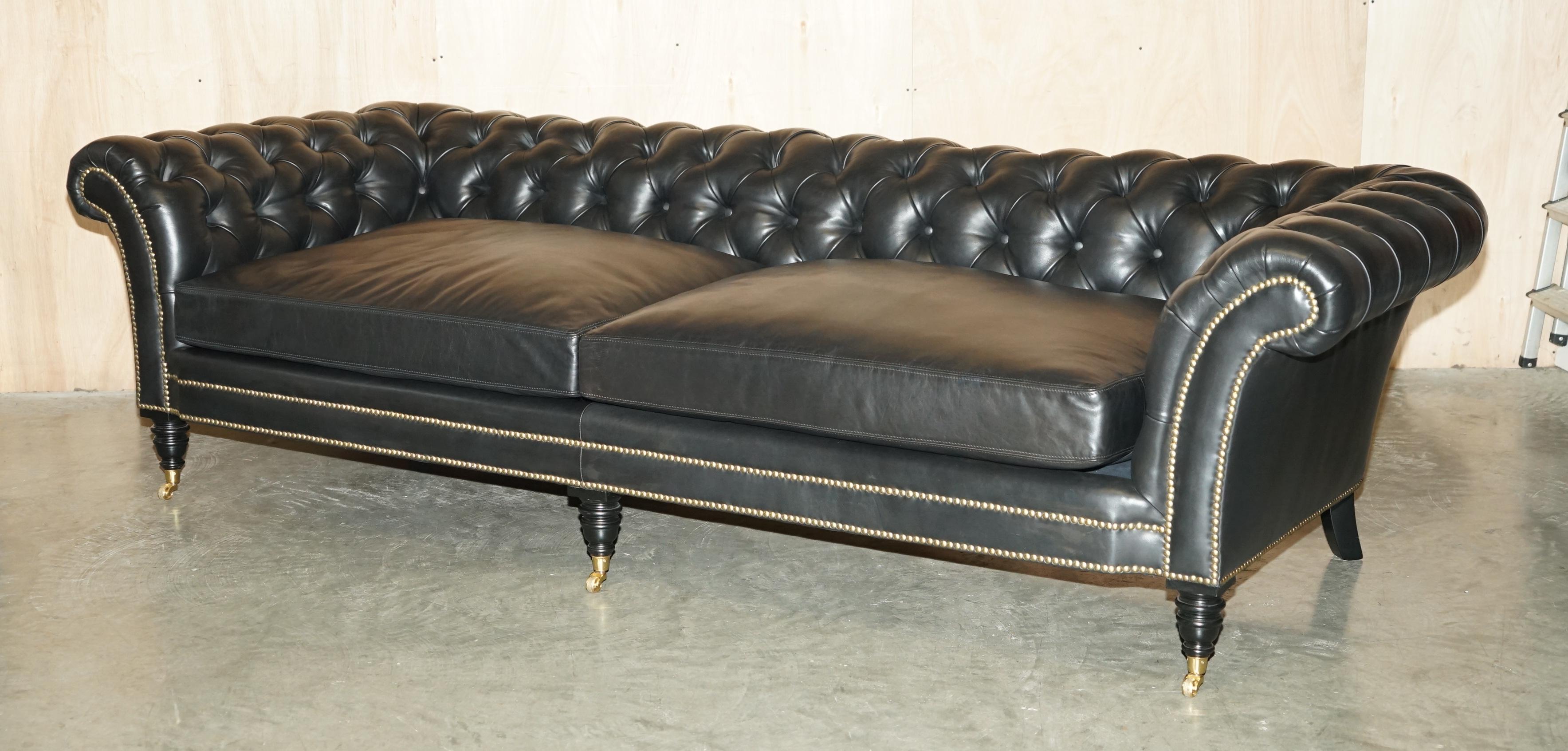 EXQUISITE PAIR OF RALPH LAUREN BROOK STREET BLACK LEATHER CHESTERFIELD SOFAs For Sale 7
