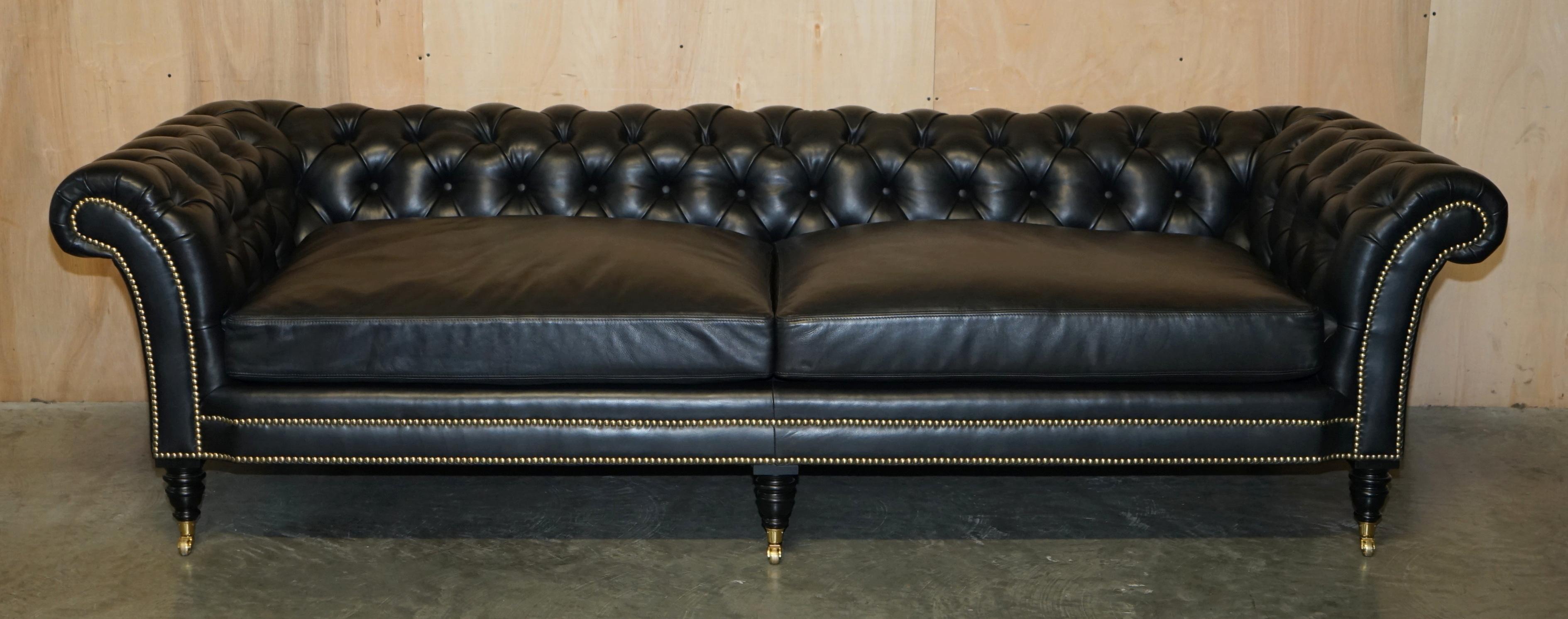 EXQUISITE PAIR OF RALPH LAUREN BROOK STREET BLACK LEATHER CHESTERFIELD SOFAs For Sale 8