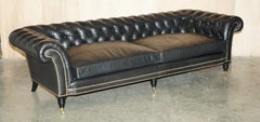 EXQUISITE PAIR OF RALPH LAUREN BROOK STREET BLACK LEATHER CHESTERFIELD SOFAs
