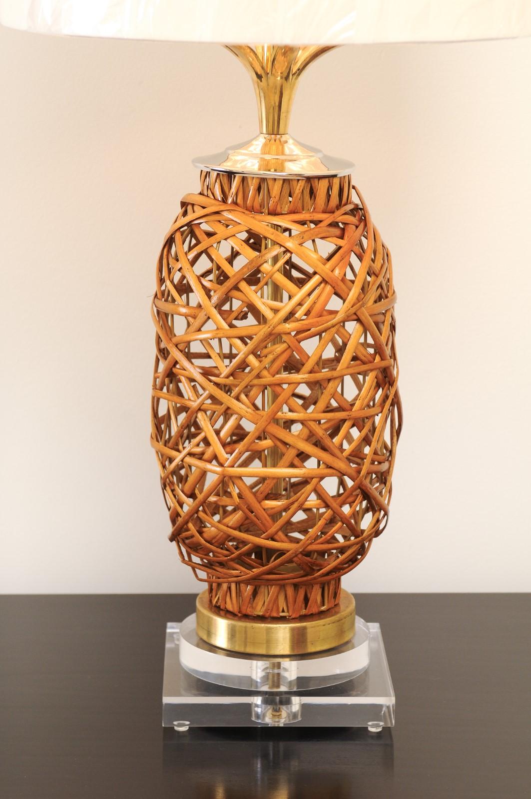 Unknown Exquisite Pair of Restored Vintage Rattan Vessels as Custom Lamps