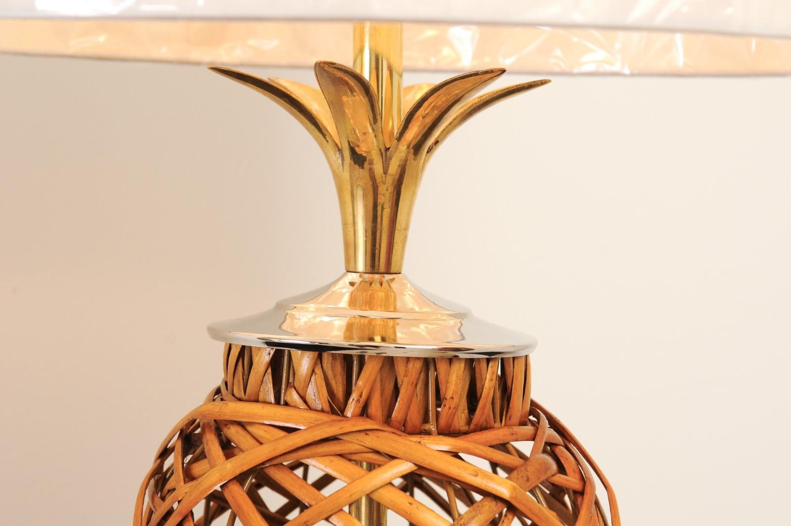 Brass Exquisite Pair of Restored Vintage Rattan Vessels as Custom Lamps
