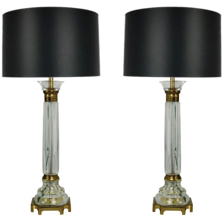 Exquisite Pair of Seguso Glass Column Lamps by Marbro