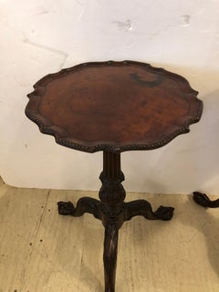Pair of Small Antique Chippendale Style Round Mahogany End Side Drinks Tables