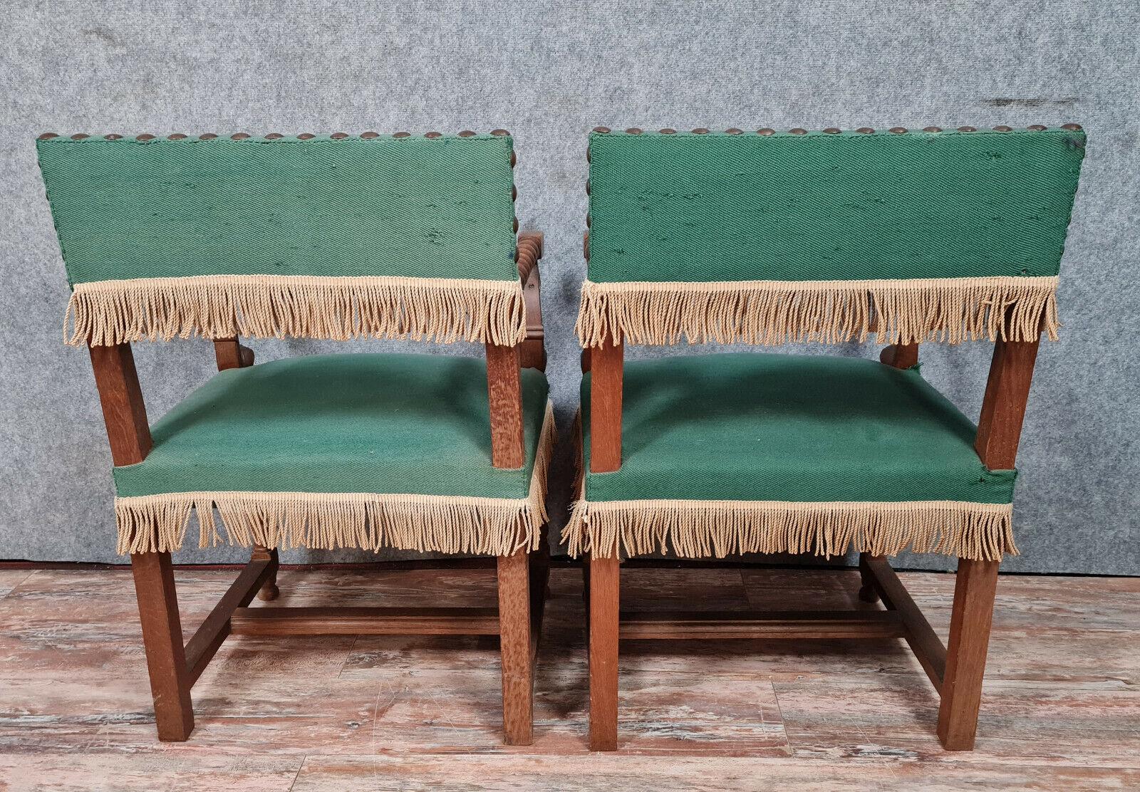 Mid-19th Century Exquisite Pair of Solid Oak Louis XIII Armchairs from circa 1850s -1X11 For Sale