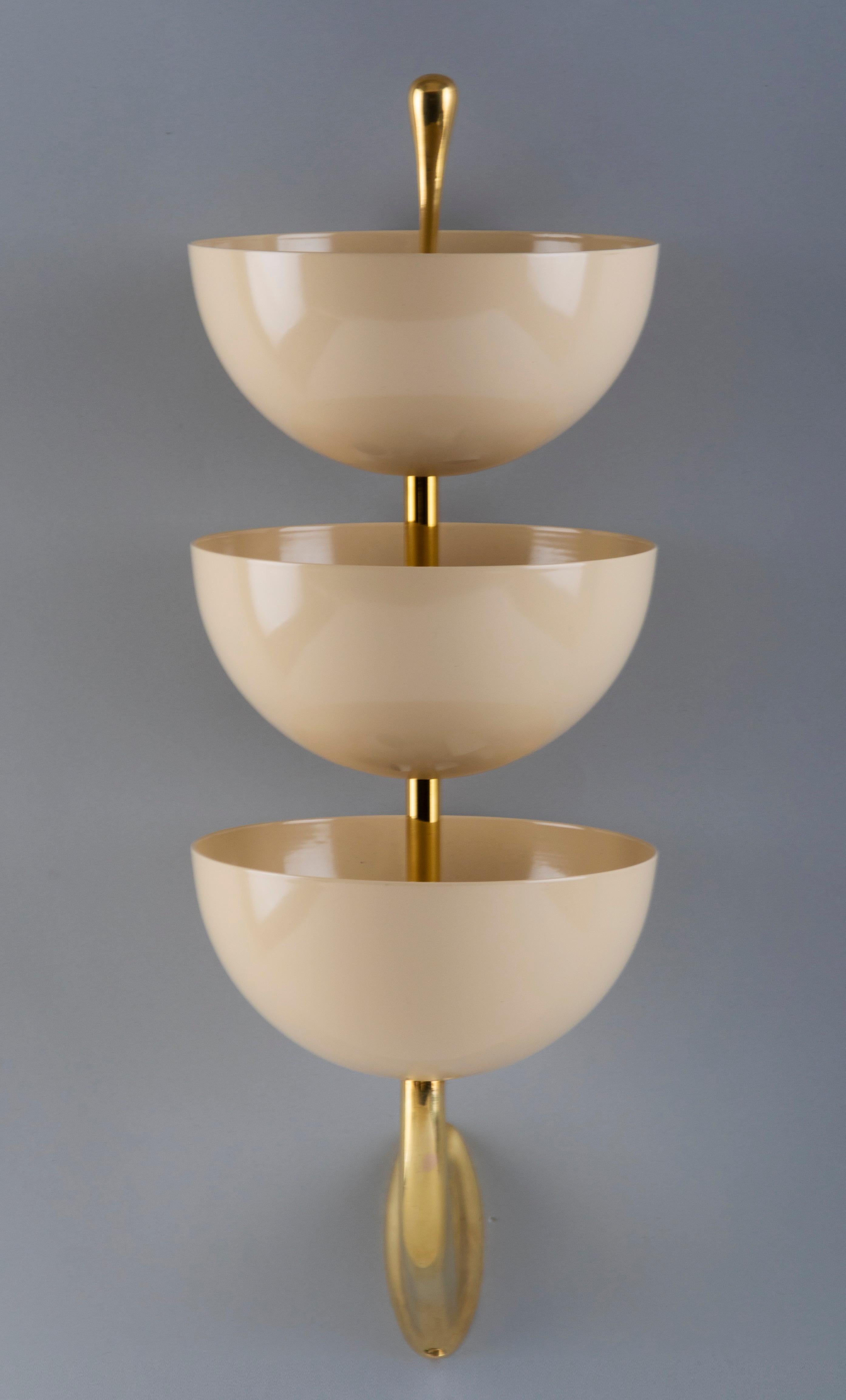 Exquisite Pair of Tiered White Enamel and Brass Sconces by Stilnovo, Italy 1950s 1