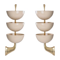 Exquisite Pair of Tiered White Enamel and Brass Sconces by Stilnovo, Italy 1950s