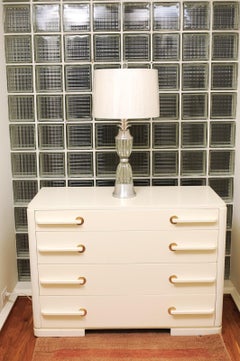 Squisita coppia di lampade Art of Vintage in alluminio e cristallo di Russel Wright