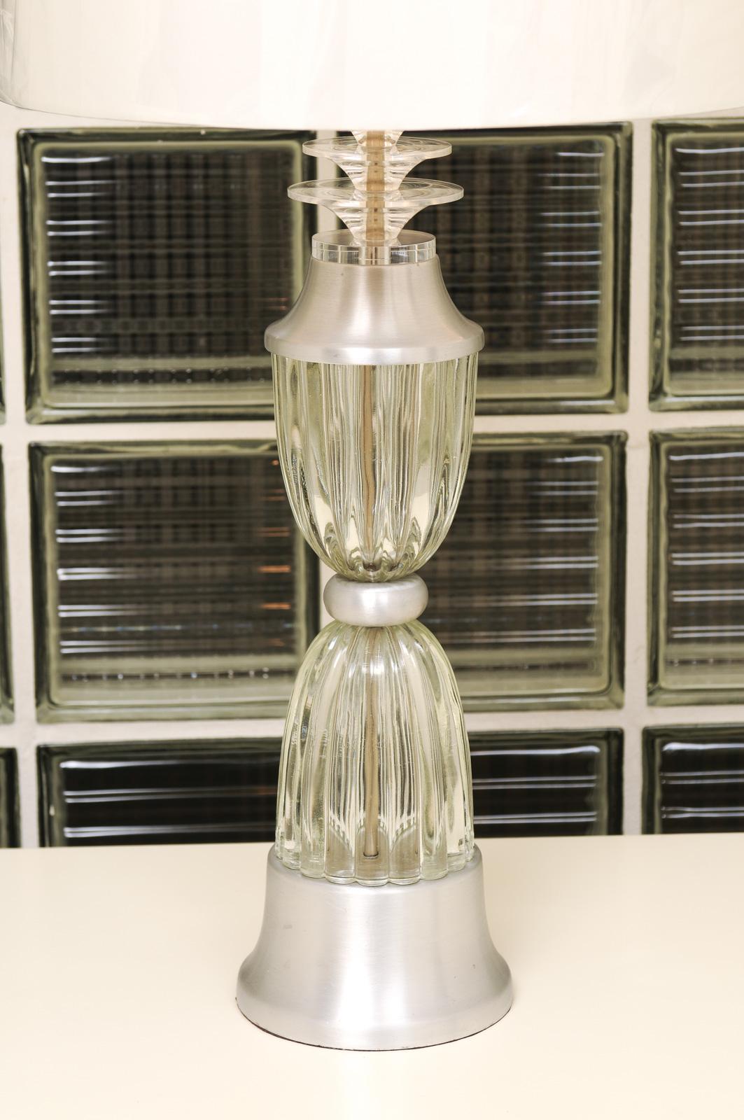 Américain Exquisite Pair of Vintage Aluminum and Crystal Art Deco Lamps by Russel Wright en vente