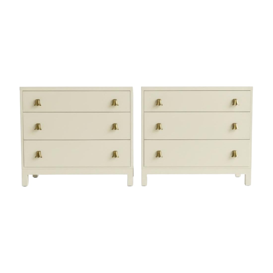 Exquisite Pair of Vintage Art Deco Commodes with Tulip Pulls by Widdicomb For Sale