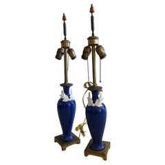 Exquisite Pair of Vintage Porcelain and Brass Table Lamps by DAV Art NY / Lenox