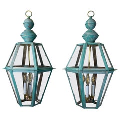 Exquisite Paar Vintage massivem Kupfer & Messing Verdigris Laternen