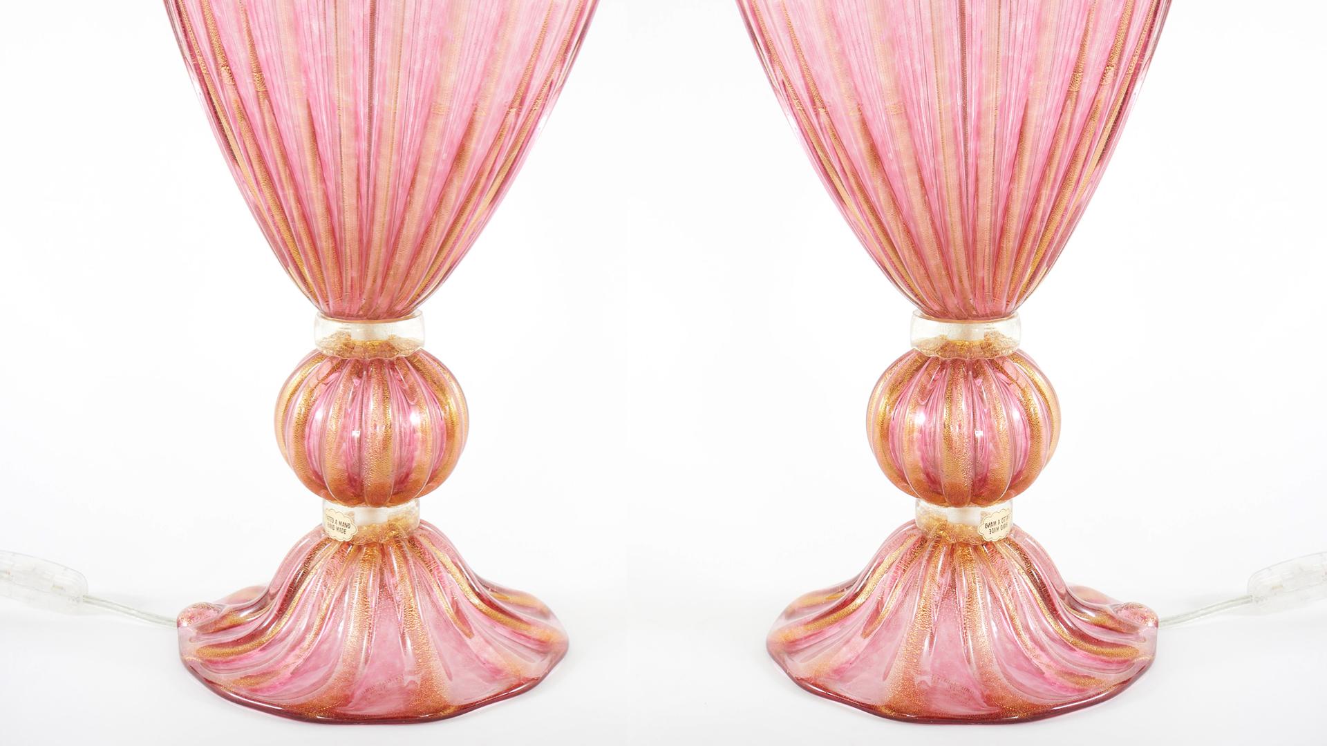 Exquisite Pair Venetian Glass / Gold Flecks Table Lamps 3