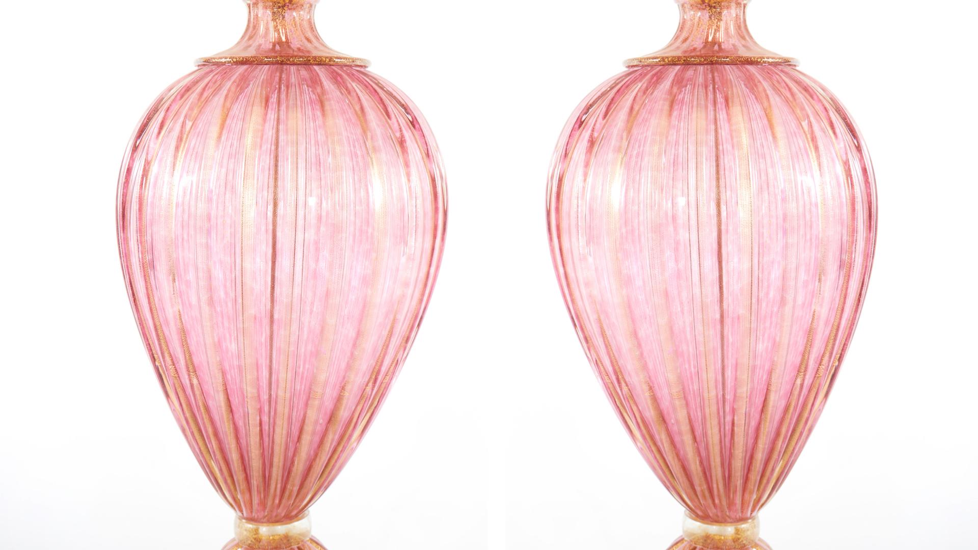 Exquisite Pair Venetian Glass / Gold Flecks Table Lamps 4