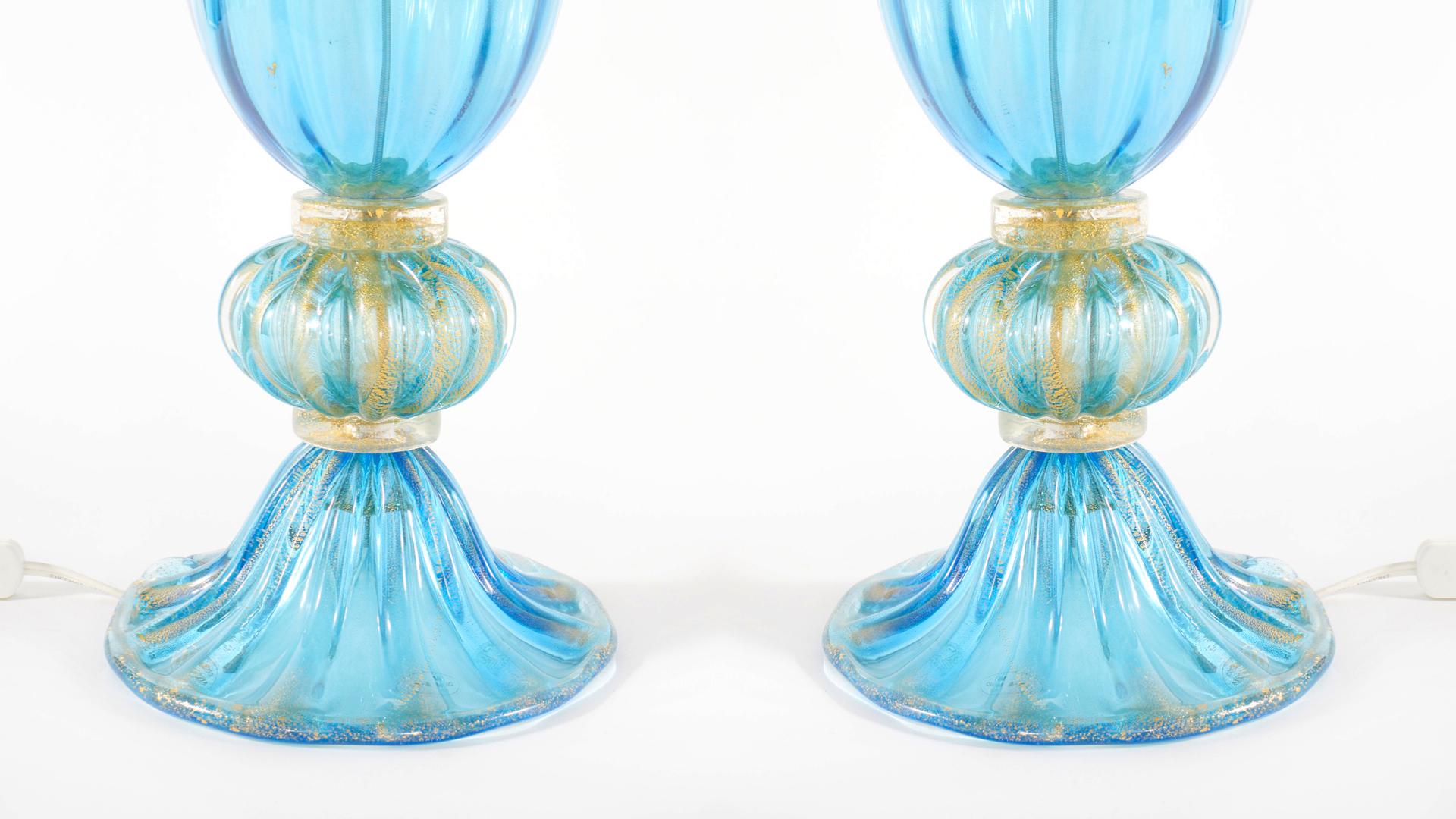 Exquisite Pair Venetian Glass / Gold Flecks Table Lamps 6