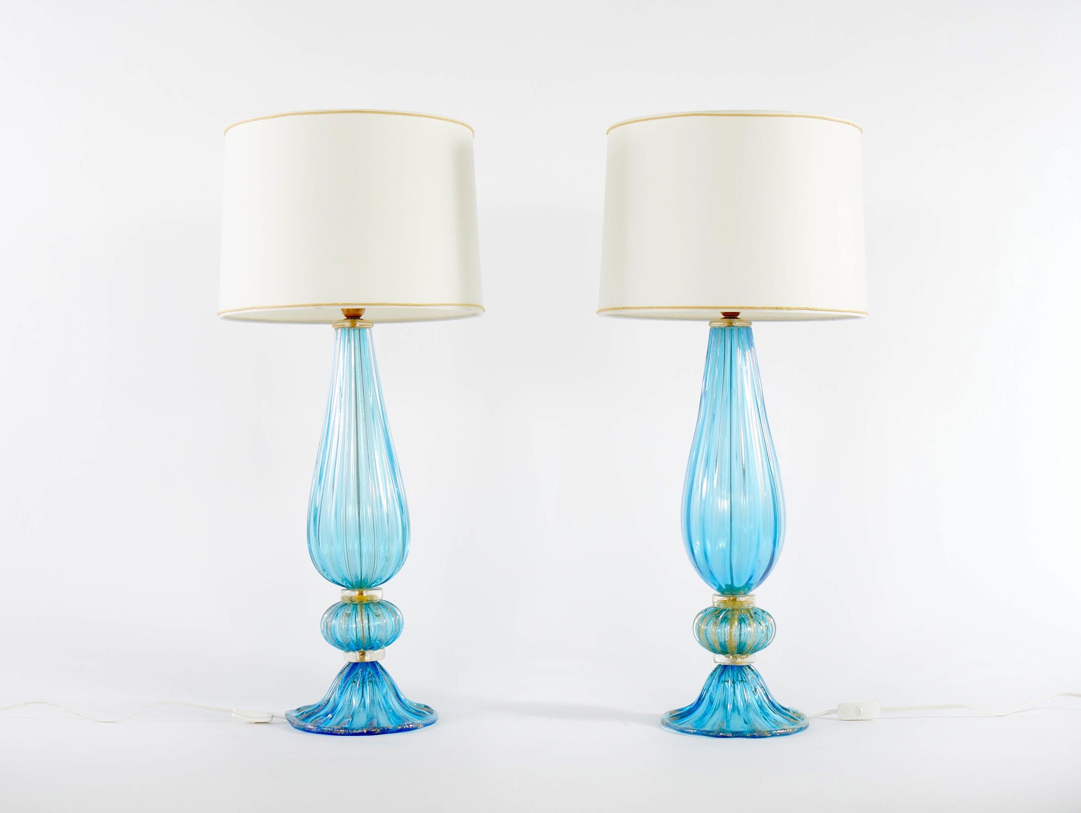 Exquisite Pair Venetian Glass / Gold Flecks Table Lamps 7