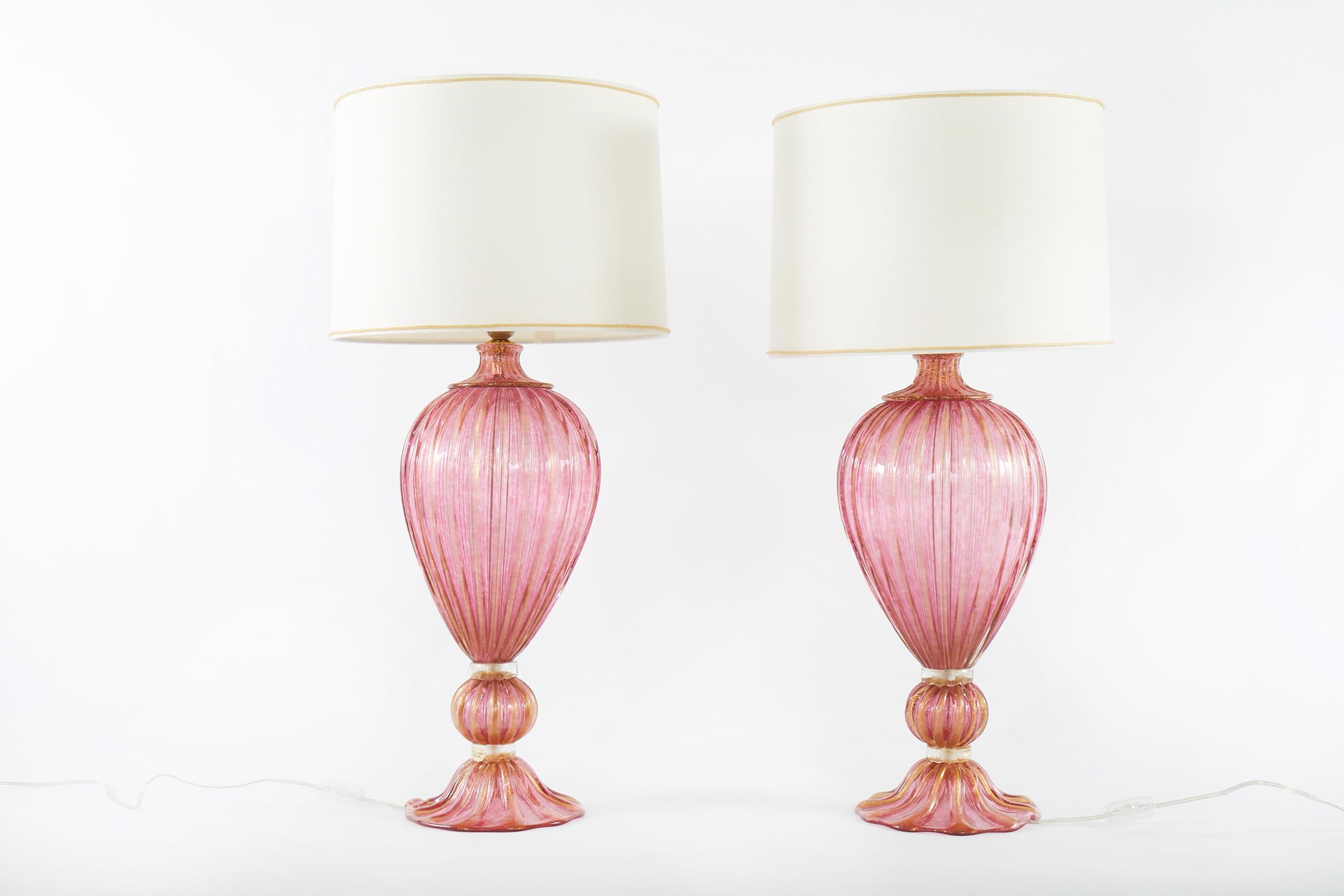 Exquisite Pair Venetian Glass / Gold Flecks Table Lamps 6
