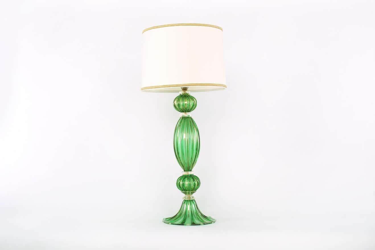 Exquisite Pair Venetian Glass / Gold Flecks Table Lamps In Good Condition In Tarry Town, NY