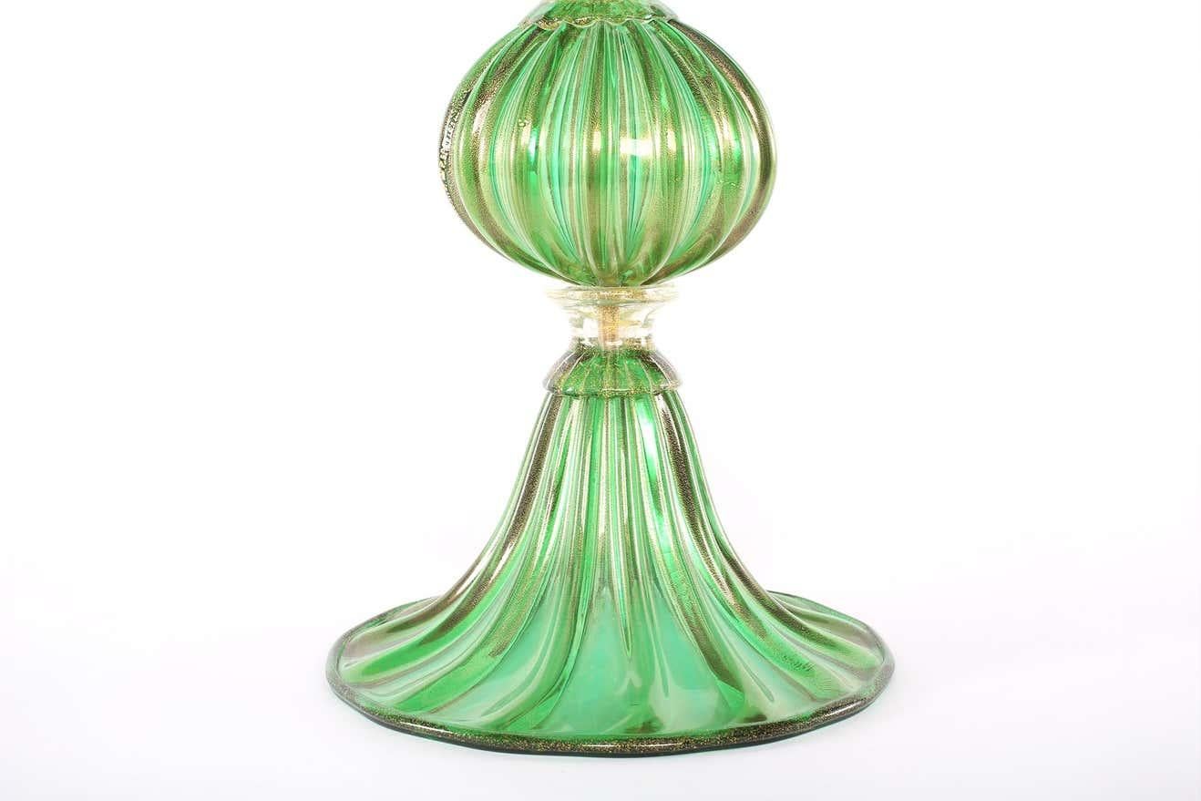 Murano Glass Exquisite Pair Venetian Glass / Gold Flecks Table Lamps For Sale