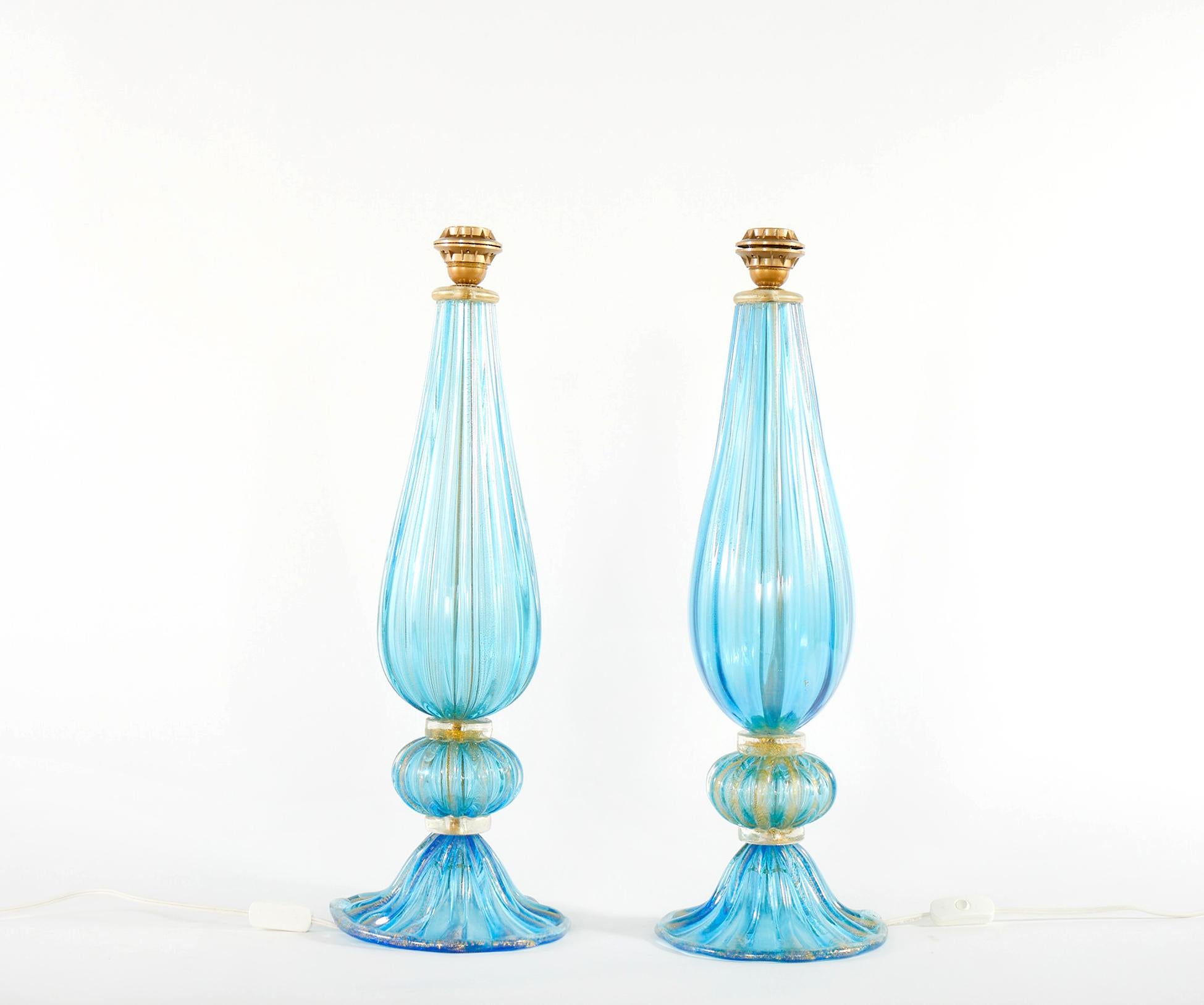 Exquisite Pair Venetian Glass / Gold Flecks Table Lamps 2