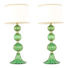 Exquisite Pair Venetian Glass / Gold Flecks Table Lamps