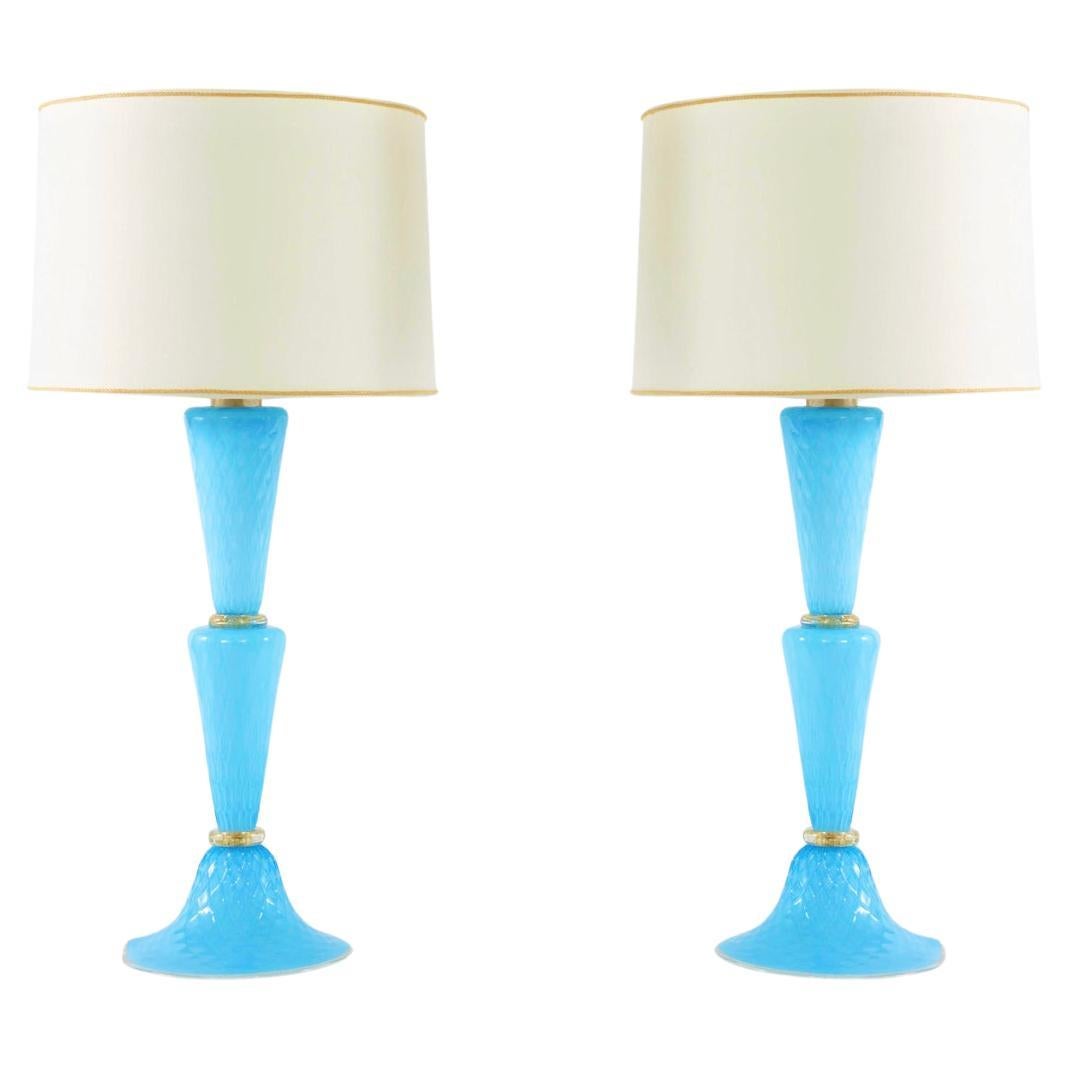 Exquisite Pair Venetian Glass / Gold Flecks Table Lamps