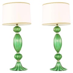 Exquisite Pair Venetian Glass / Gold Flecks Table Lamps