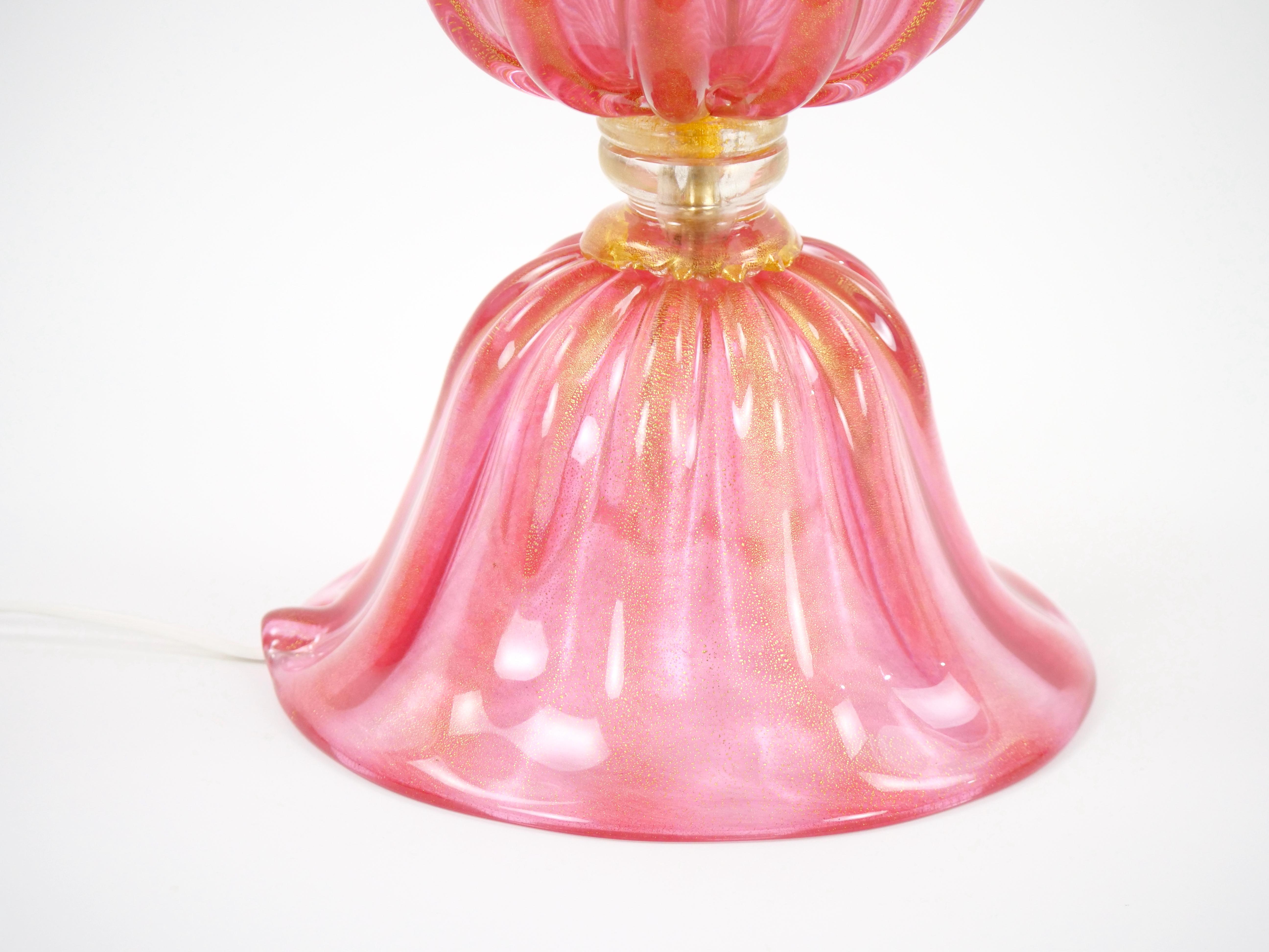 Exquisite Pair Venetian Pink Glass / Gold Flecks Table Lamps For Sale 5