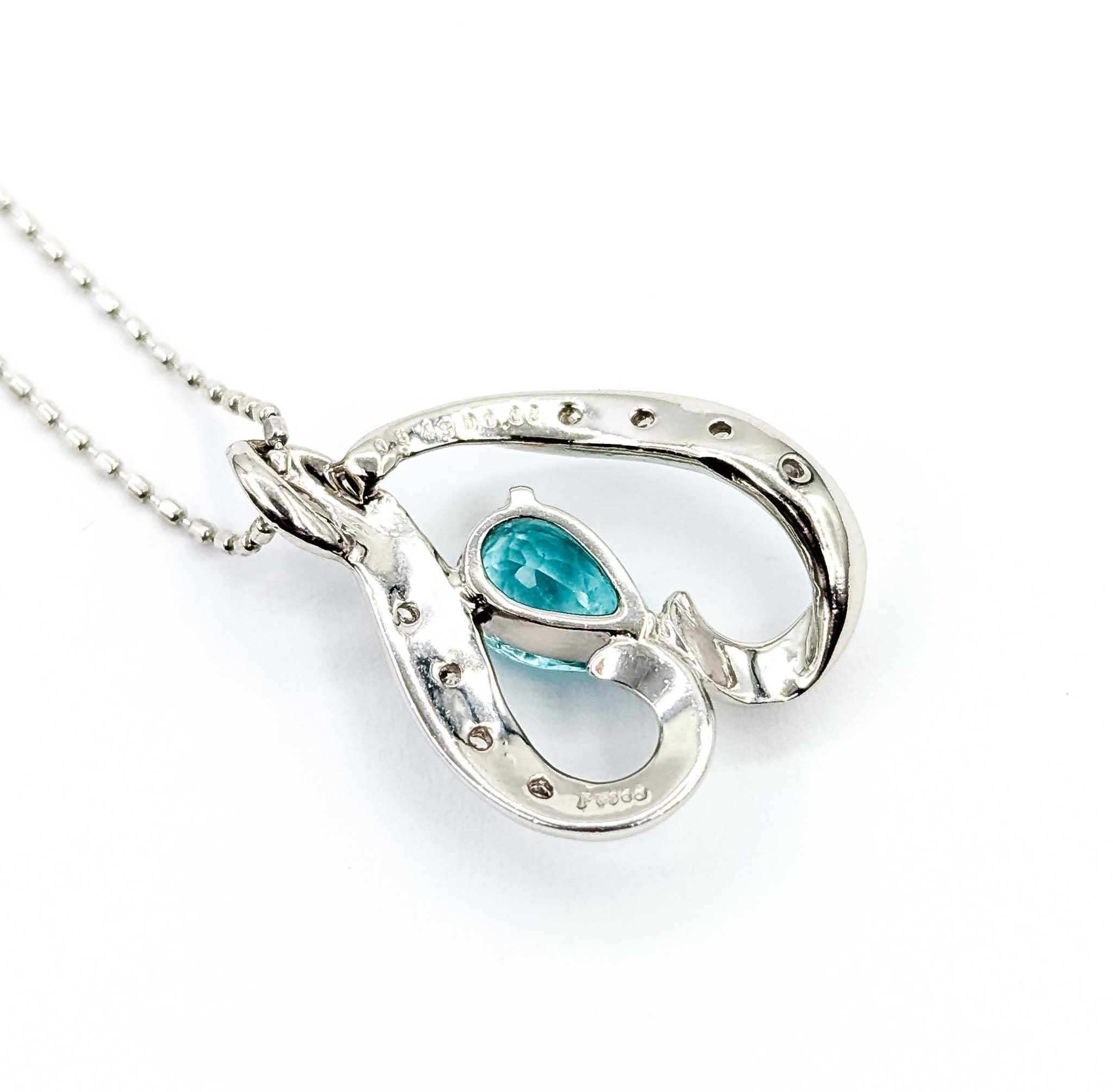 Exquisite Pariba Tourmaline and Diamond Pendant in 850pt Heart Setting For Sale 4