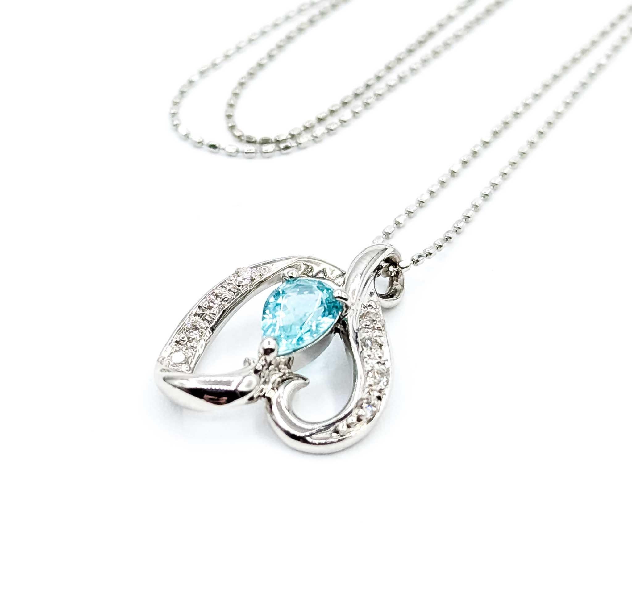 Contemporary Exquisite Pariba Tourmaline and Diamond Pendant in 850pt Heart Setting For Sale