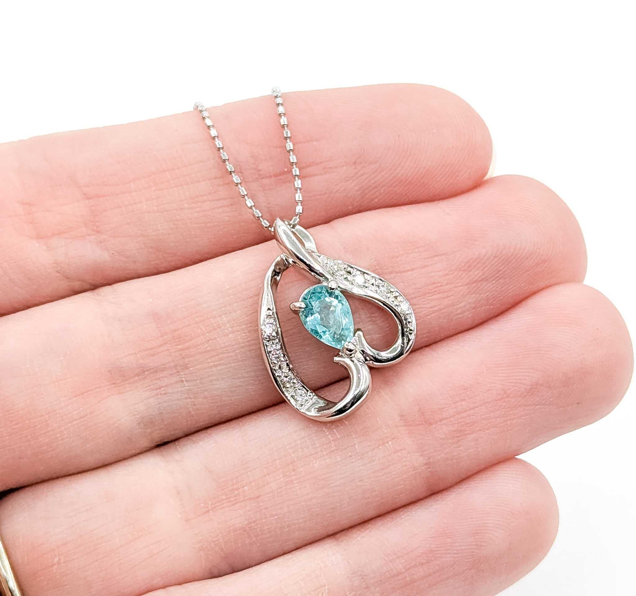Round Cut Exquisite Pariba Tourmaline and Diamond Pendant in 850pt Heart Setting For Sale