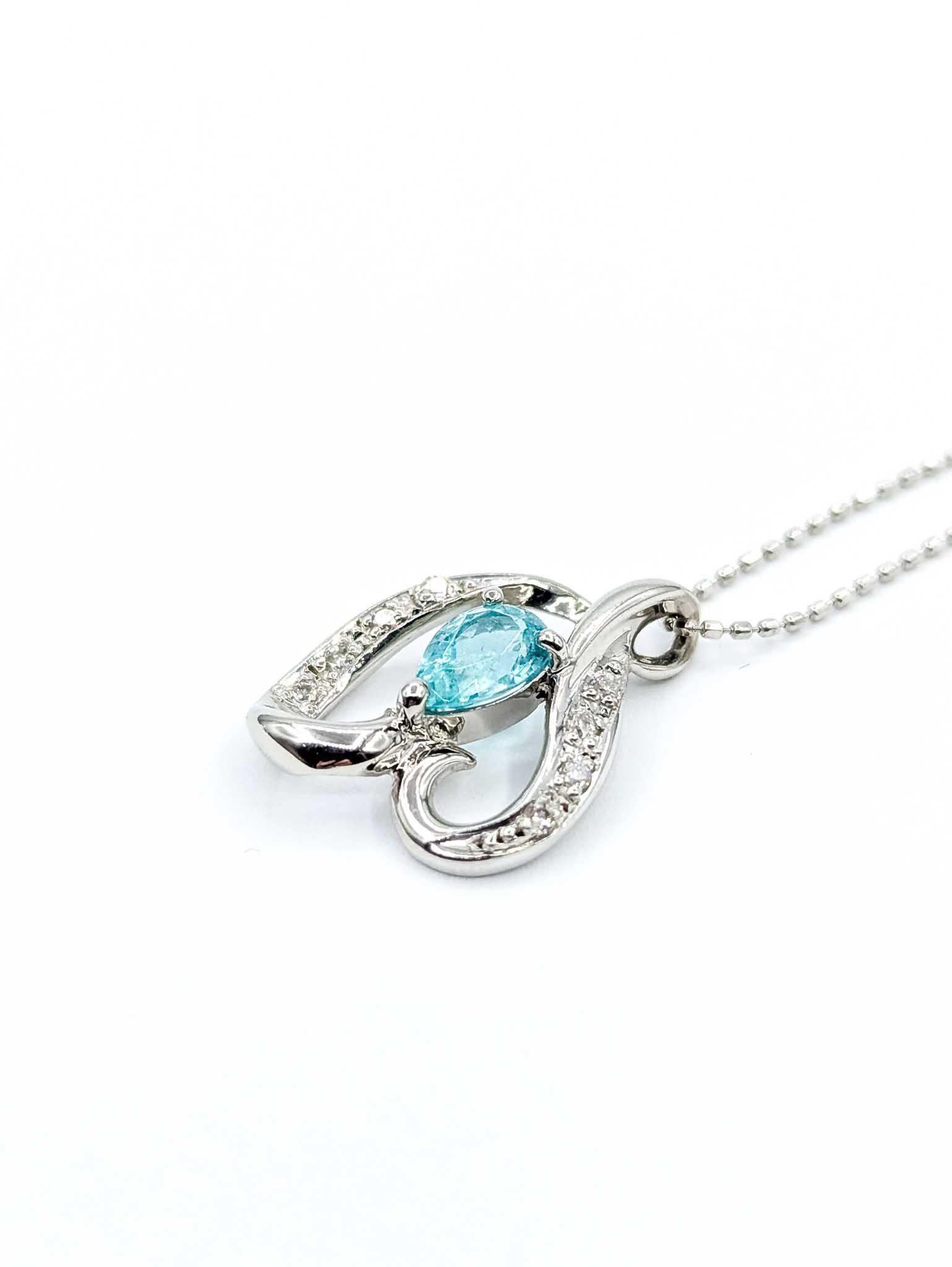 Exquisite Pariba Tourmaline and Diamond Pendant in 850pt Heart Setting In Excellent Condition For Sale In Bloomington, MN
