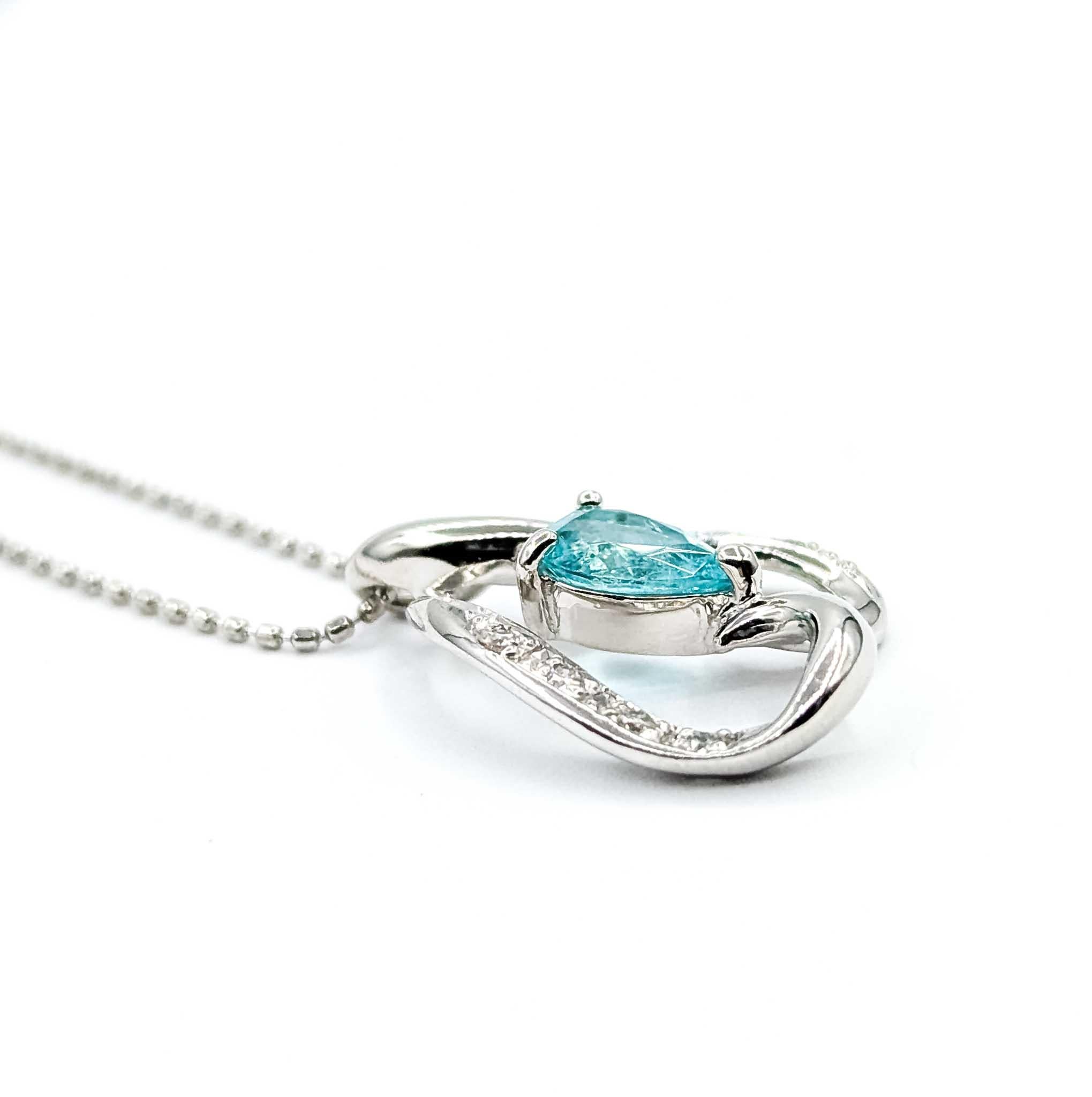 Women's Exquisite Pariba Tourmaline and Diamond Pendant in 850pt Heart Setting For Sale