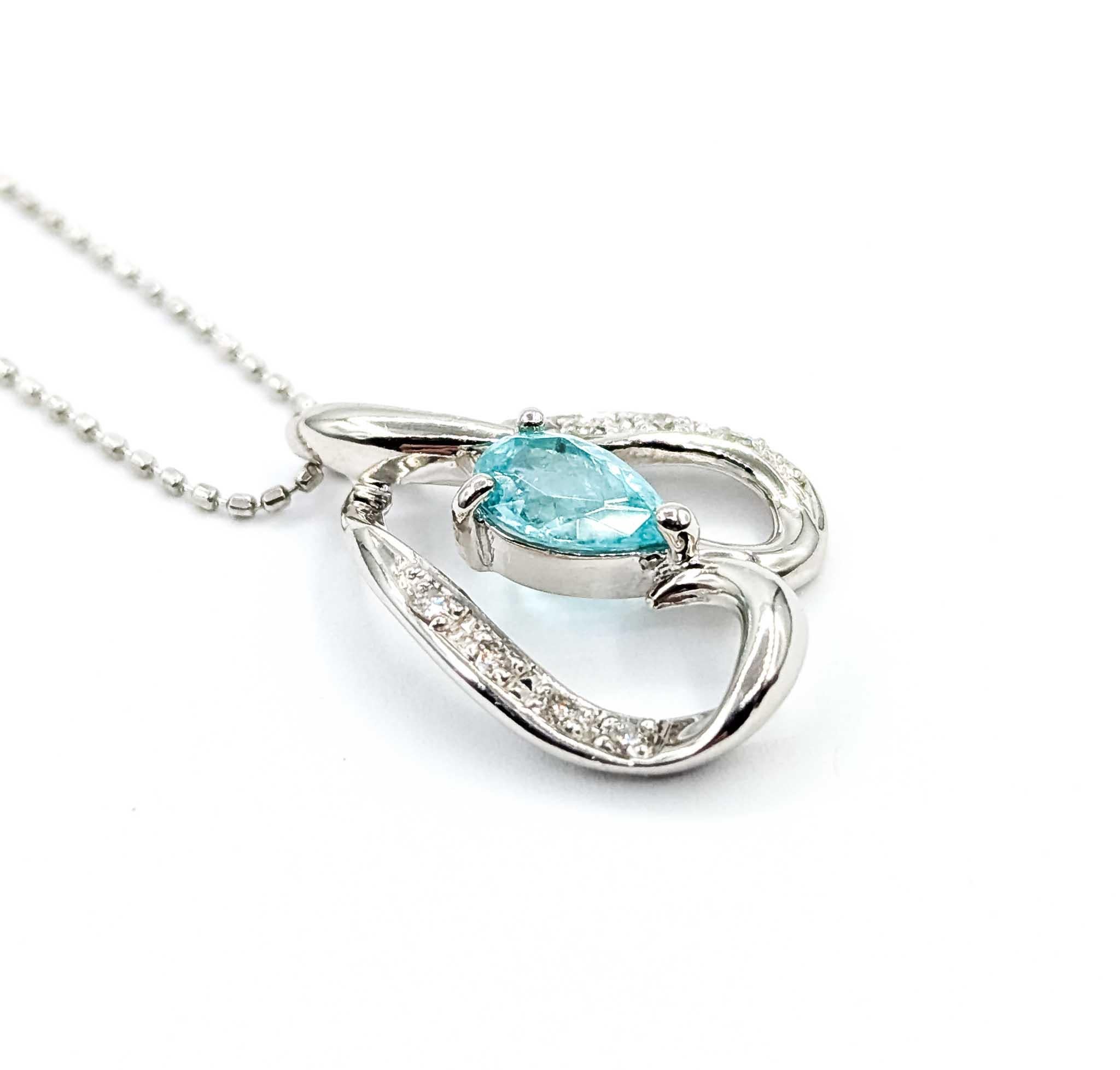 Exquisite Pariba Tourmaline and Diamond Pendant in 850pt Heart Setting For Sale 1