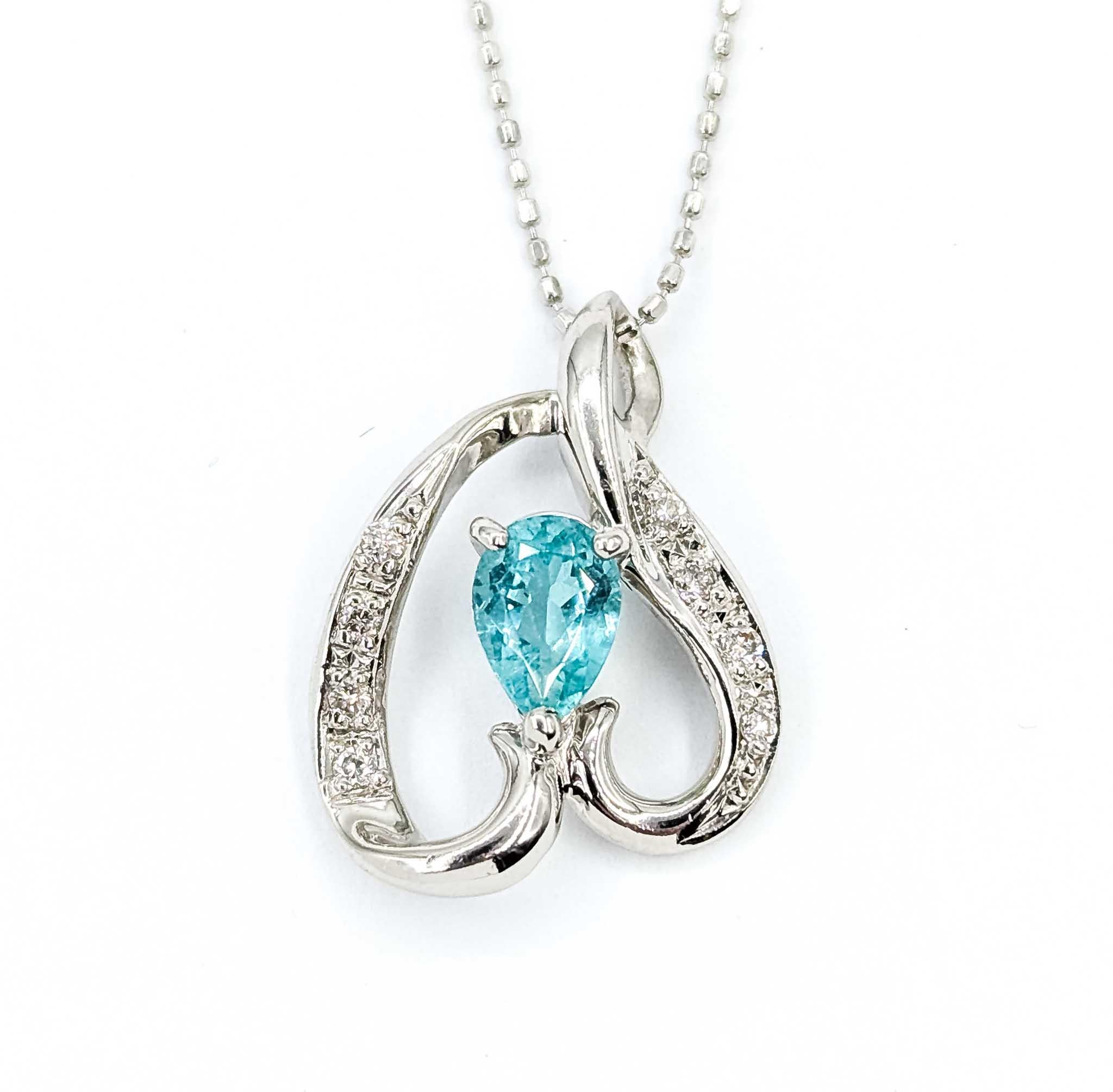 Exquisite Pariba Tourmaline and Diamond Pendant in 850pt Heart Setting For Sale 2