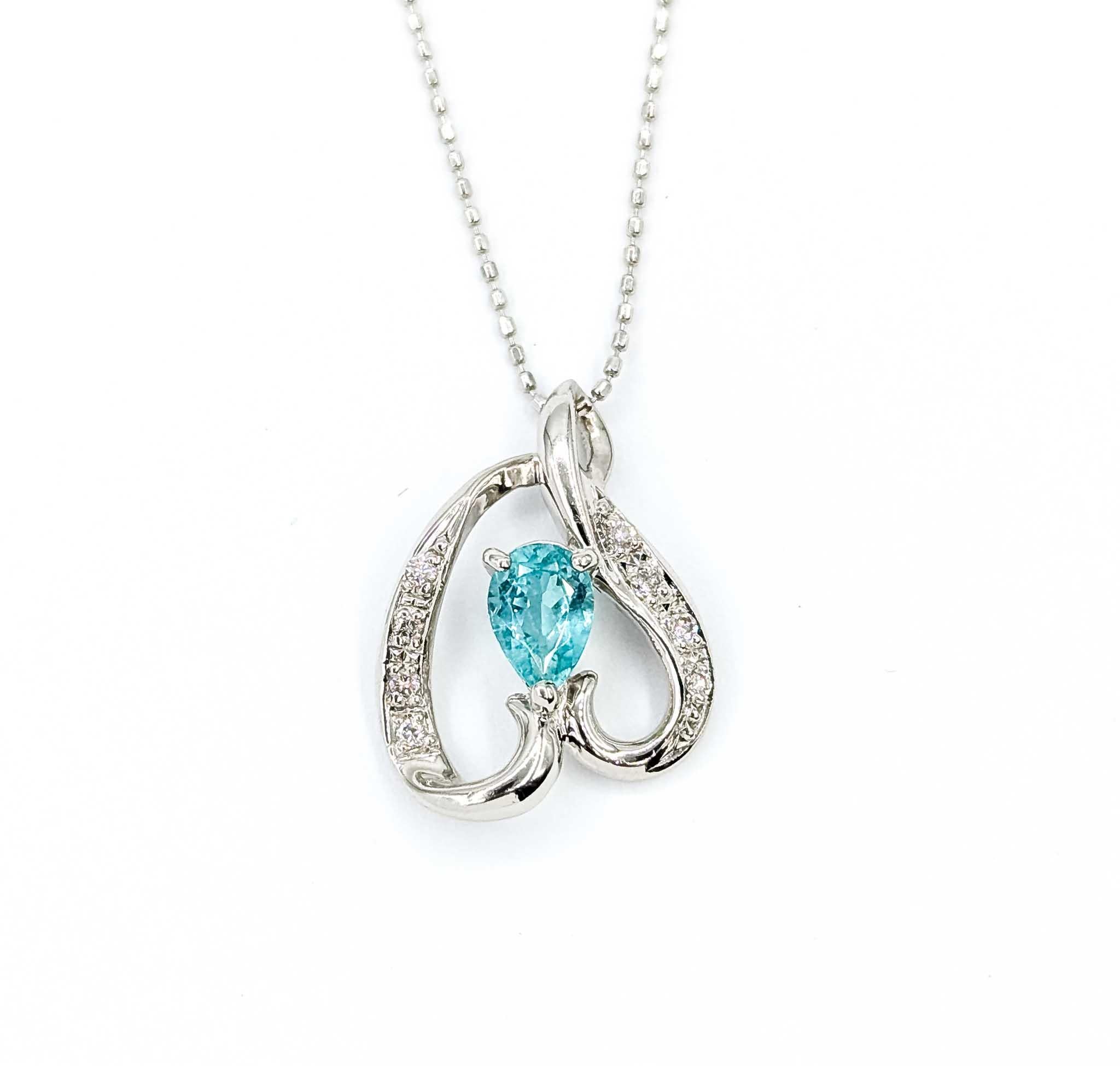 Exquisite Pariba Tourmaline and Diamond Pendant in 850pt Heart Setting For Sale 3