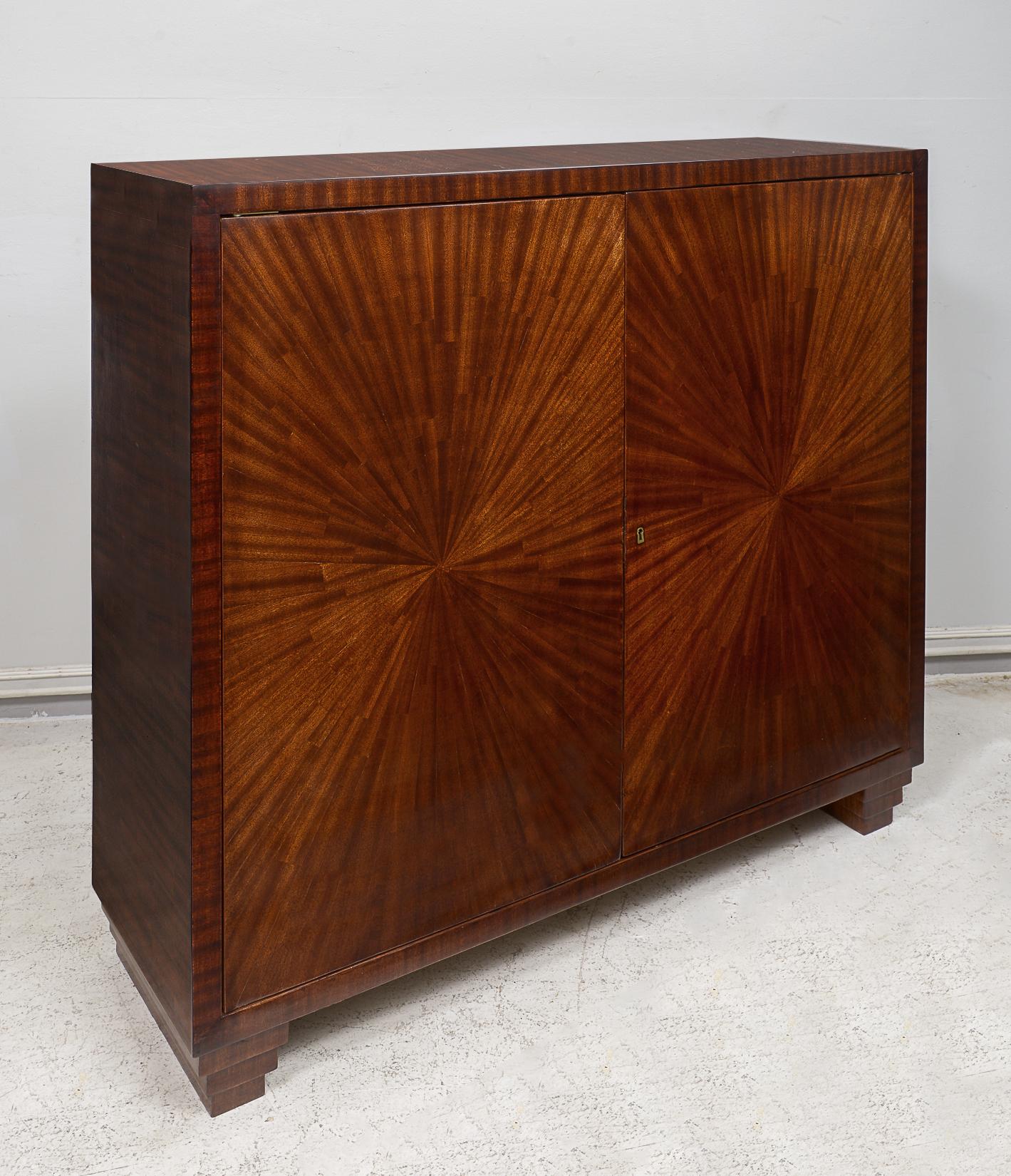 Exquisite Parquetry Cabinet with Starburst Pattern Inspired by Jean-Michel Frank