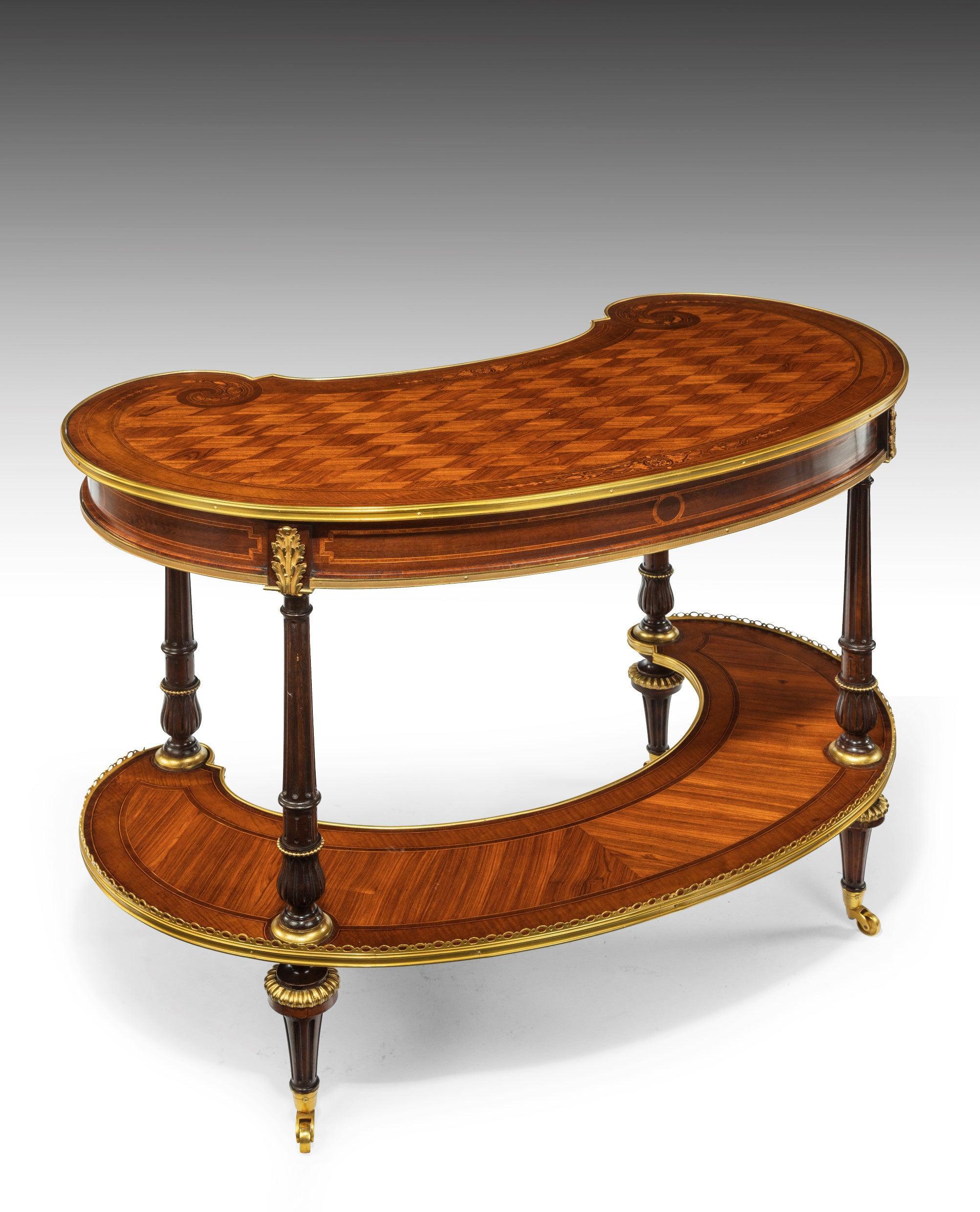 Ormolu Exquisite Parquetry Gillows Kidney Shaped Writing Table