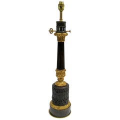 Exquisite Patinated Bronze Dore Ormolu Electric Table Lamp, Mid-19th Century