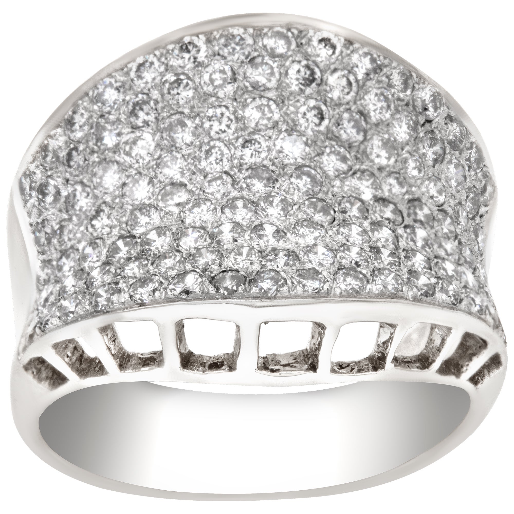 Exquisite pave diamond ring in 18k white gold. 1.25 carats in pave diamonds