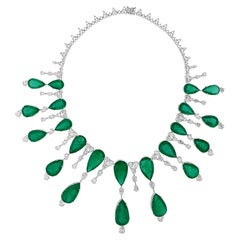 Exquisito Collar de Diamantes Esmeralda Corte Pera 173ct Oro Blanco 18k Alta Joyería