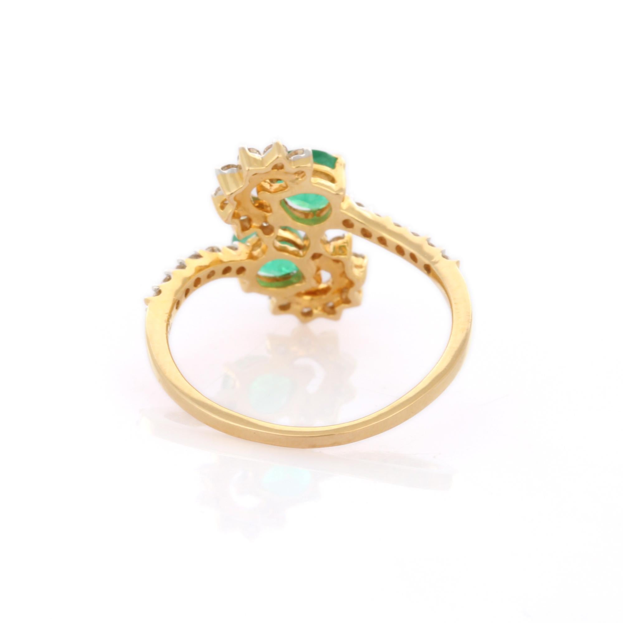 For Sale:  Exquisite Pear Cut Emerald and Diamond Open Ring in 18K Yellow Gold for Her 4