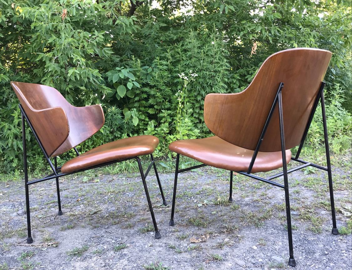 Superb original penguin lounge chair is designed by Ib Kofod Larsen. Retains original upholstery and thenoatina is brilliant. Signed ‘Made in Denmark’. Worldwide shipping available.