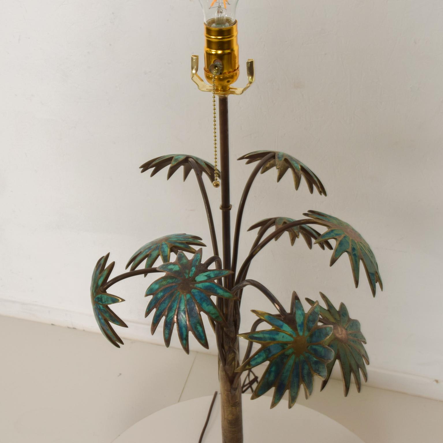 1950s Pepe Mendoza Palm Tree Tall Table Lamp Bronze & Malachite Mexico For Sale 4