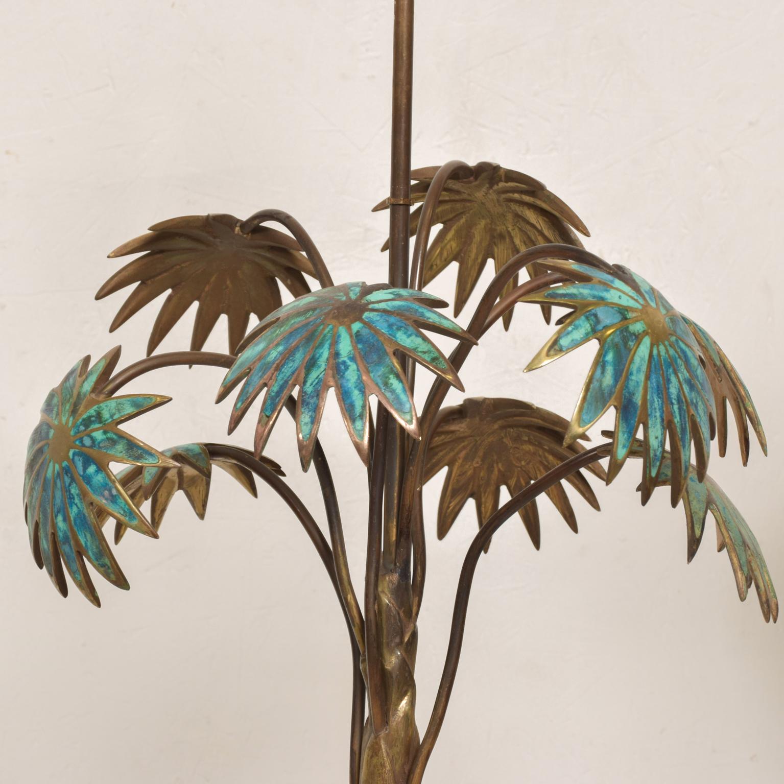 Mid-Century Modern 1950s Pepe Mendoza Palm Tree Tall Table Lamp Bronze & Malachite Mexico For Sale