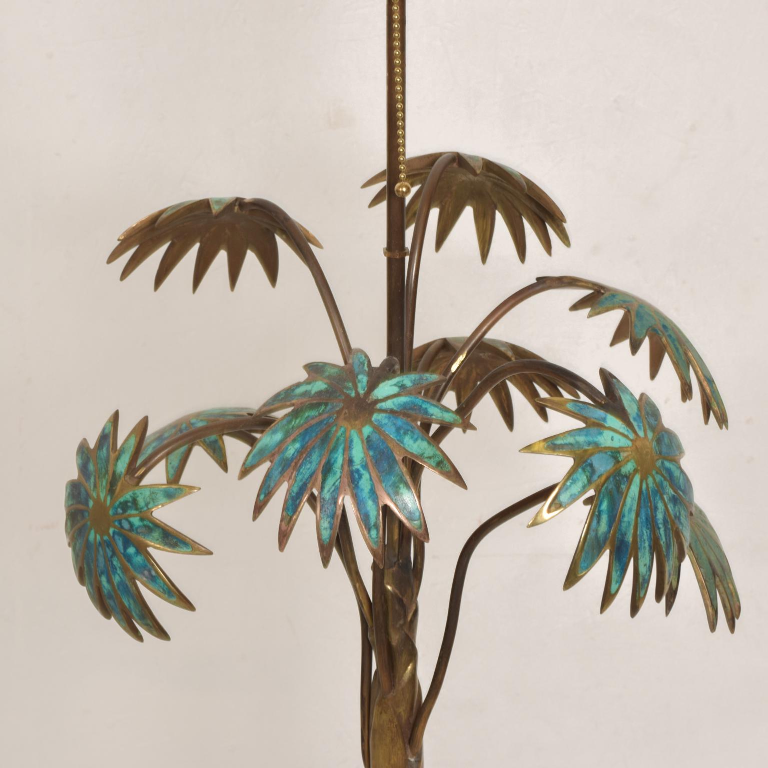 1950s Pepe Mendoza Palm Tree Tall Table Lamp Bronze & Malachite Mexico For Sale 2