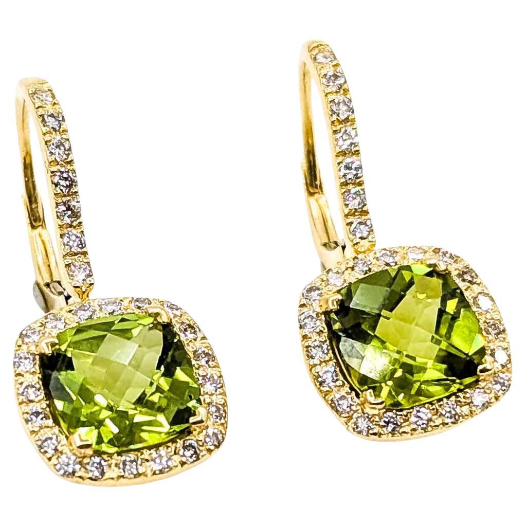 Exquisite Peridot and Diamond Drop Dangle Earrings in 18k Yellow Gold