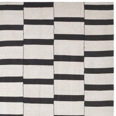 Exquisite Persian Wool Kelim with Bold Black and White Stripes