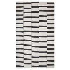 Vintage Exquisite Persian Wool Kelim with Bold Black and White Stripes