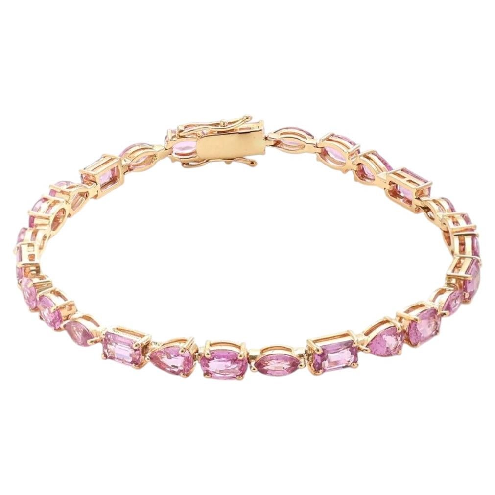 12.69ct Pink Sapphire 14K Yellow Gold Tennis Bracelet